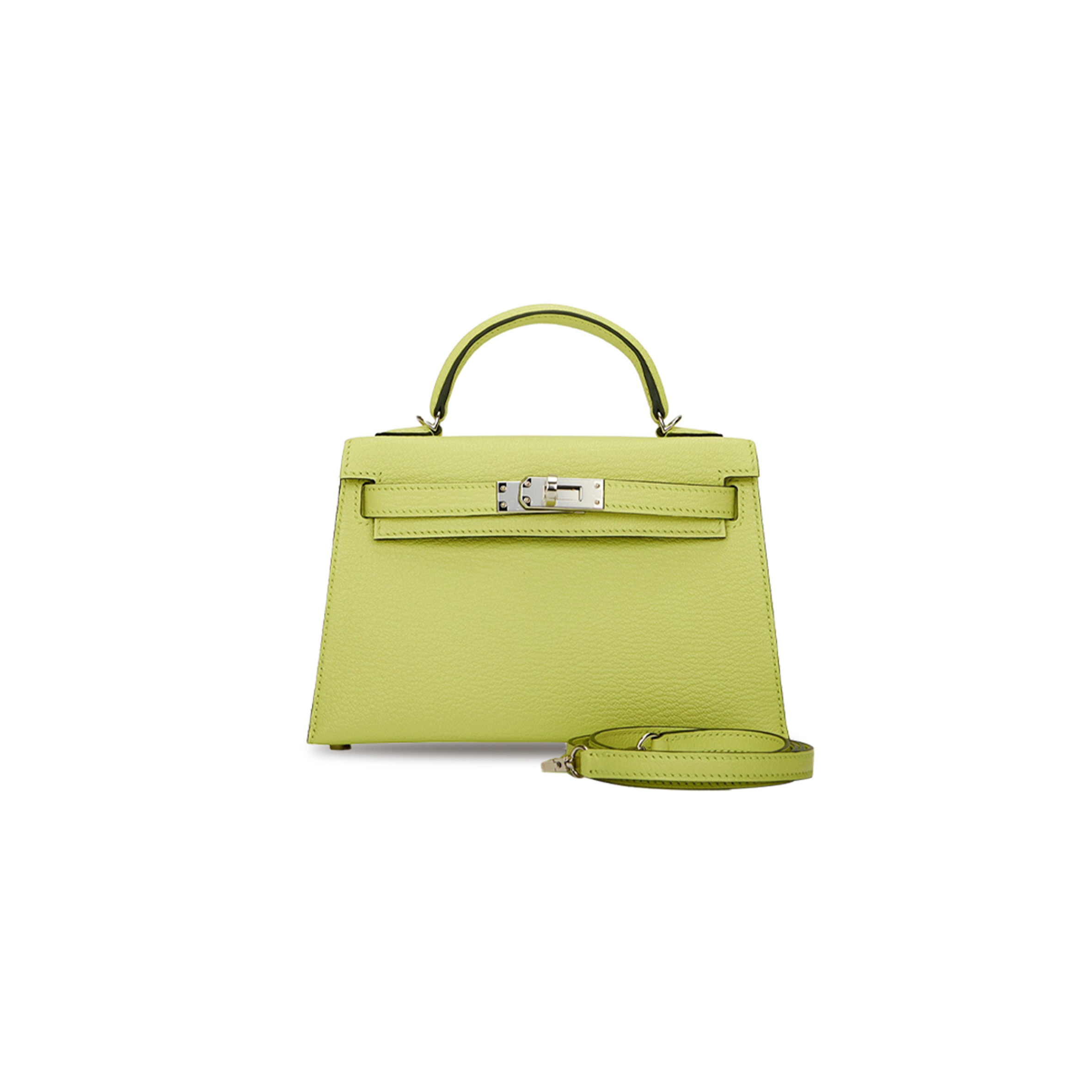 HERMÈS MASTER MINI KELLY II SELLIER JAUNE BOURGEON CHEVRE PALLADIUM HARDWARE (19*12*5.5cm) 